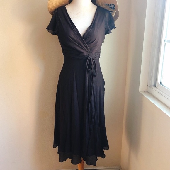 Madeleine Dresses & Skirts - Silk Black Faux Wrap Dress